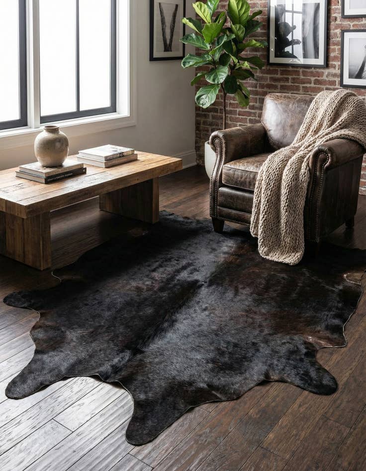 Detail image of 5' 3 x 6' 5 Cowhide Leather Rug