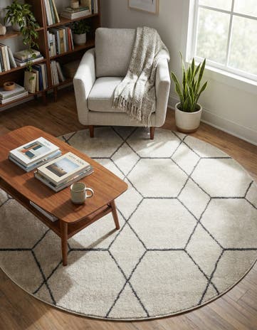 Ivory Lattice Frieze Round Rug