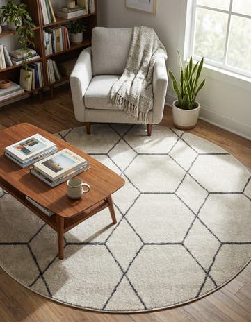 Ivory Lattice Frieze Round Rug