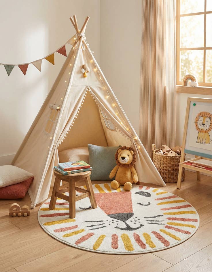 Detail image of 3' 3 x 3' 3 Lion Whimsy Kids Round Rug