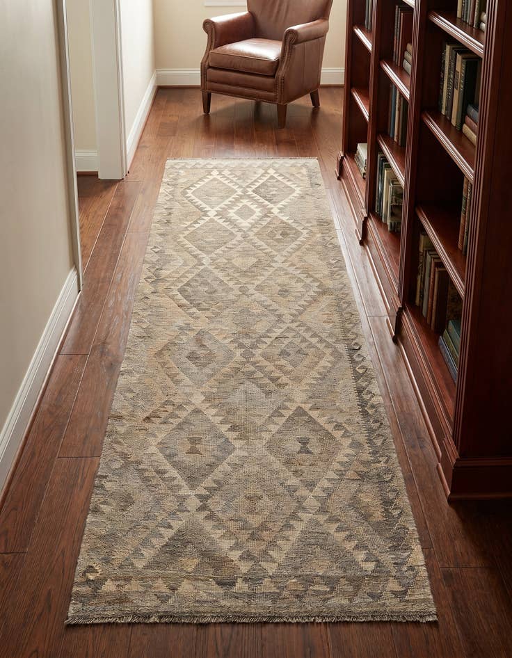 Detail image of 3' 3 x 9' 7 Hand Woven Kilim Maymana Wool Square Rug