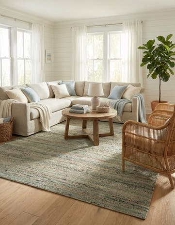 Seaglass Blue Hand Woven Palm Beach Jute Rug