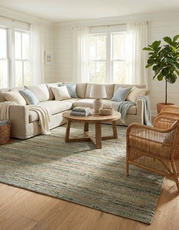 Seaglass Blue Hand Woven Palm Beach Jute Rug