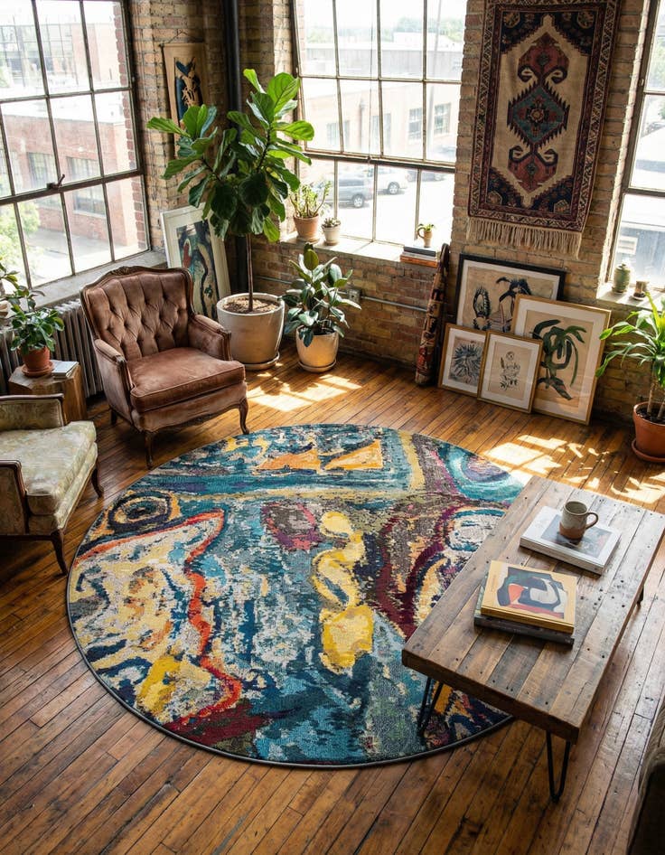 Detail image of 7' 10 x 7' 10 Washable Haerfest Round Rug