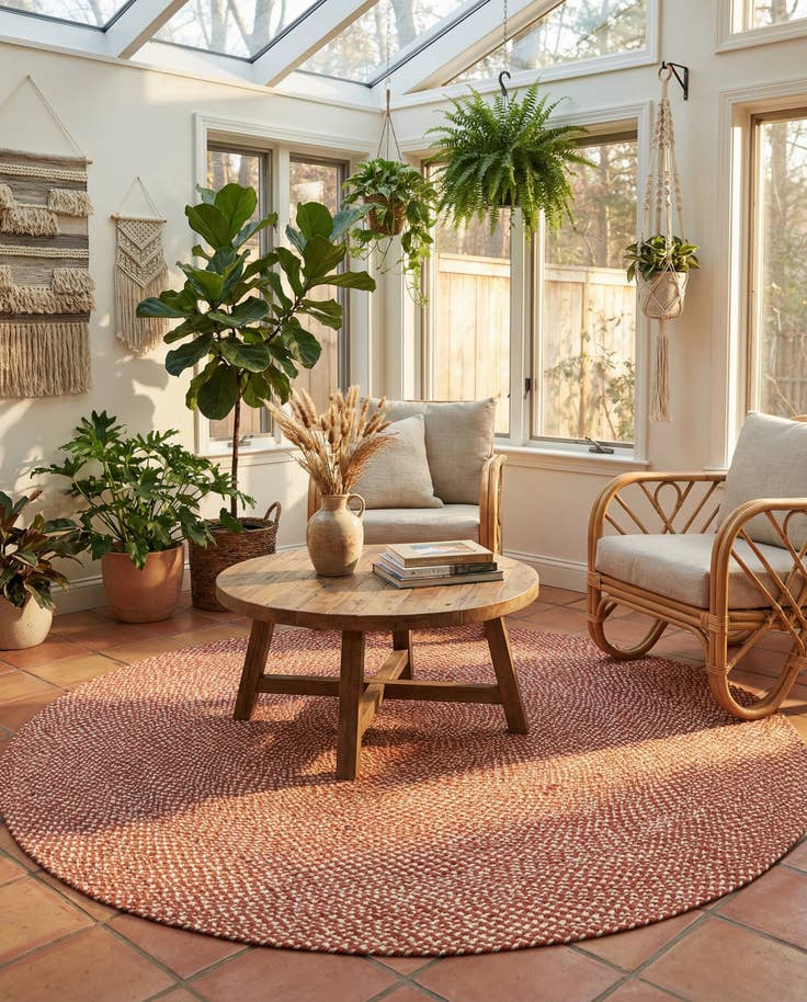 Detailansicht von 240cm x 240cm Handgefertigt Tweed Braided Jute Rund Teppich