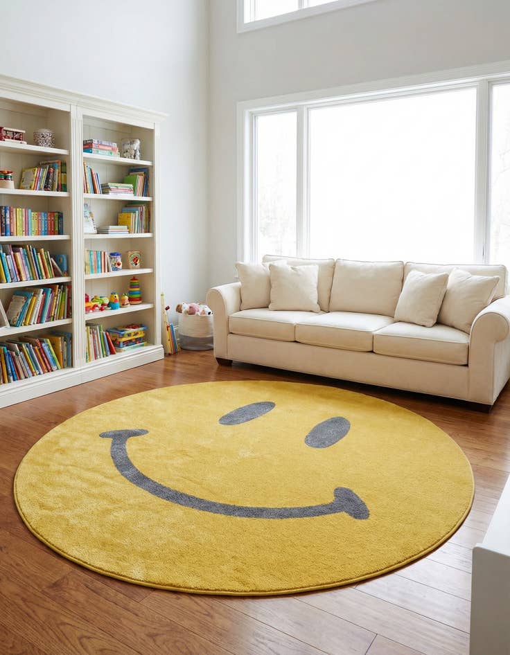 Detail image of 7' 10 x 7' 10 Smiley Face Whimsy Kids Round Rug
