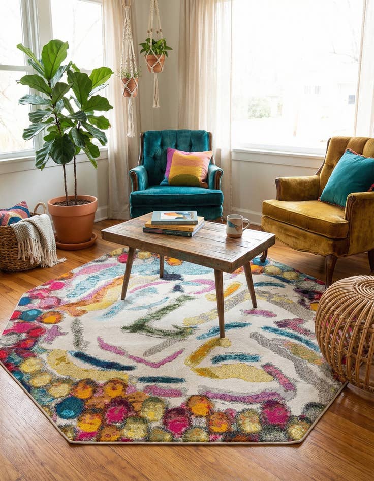 Detail image of 7' 10 x 7' 10 Washable Vivid Octagon Rug