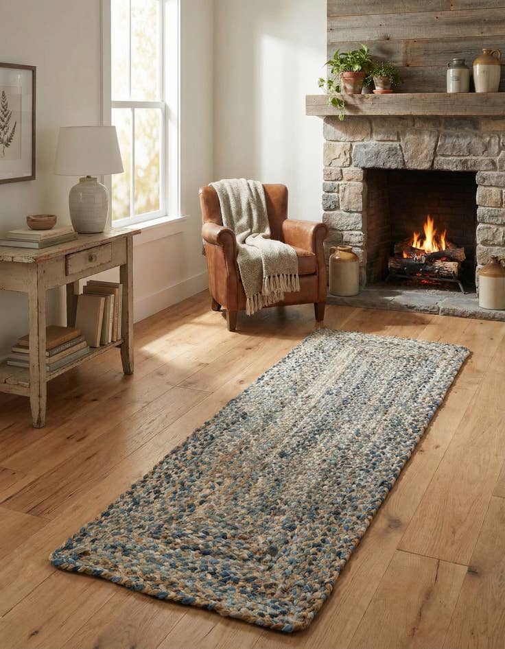 Detail image of 2' 2 x 6' 1 Handmade Braided Chindi Runner Rug