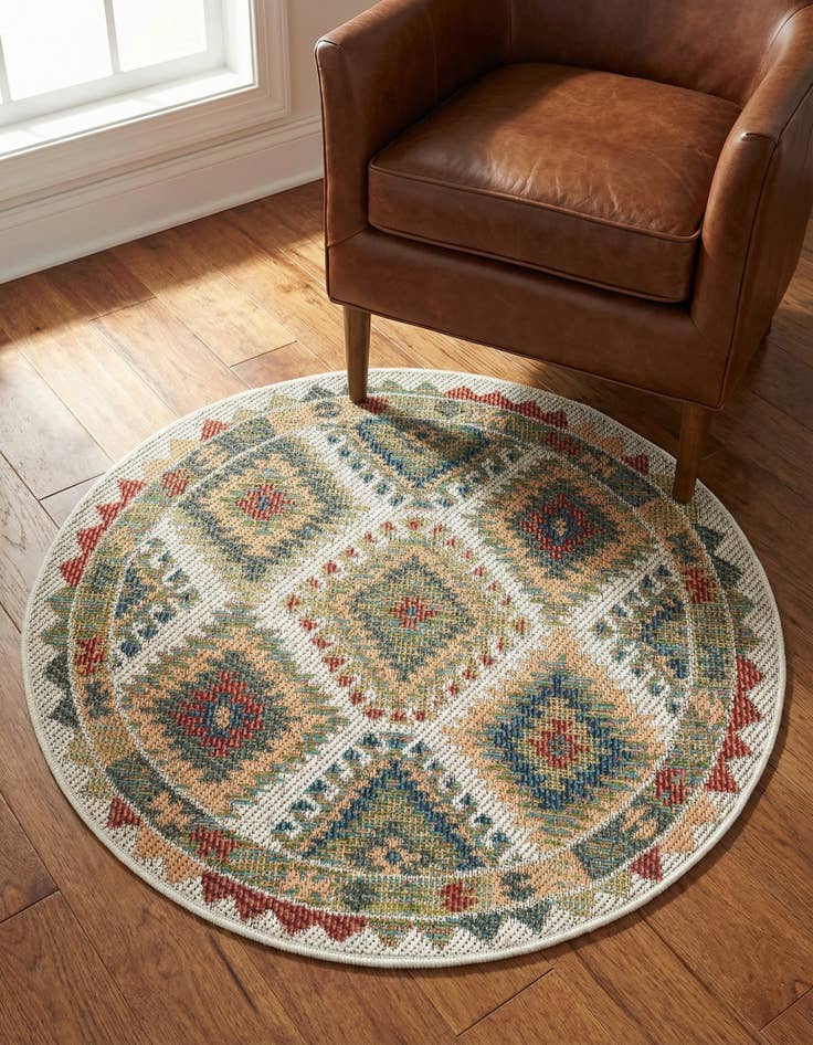 Detail image of 3' x 3'  Washable Baja Indoor / Outdoor Round Rug