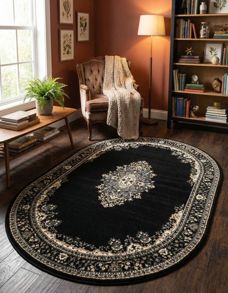 Detail image of 5' 3 x 8' Mashad Design Oval Rug