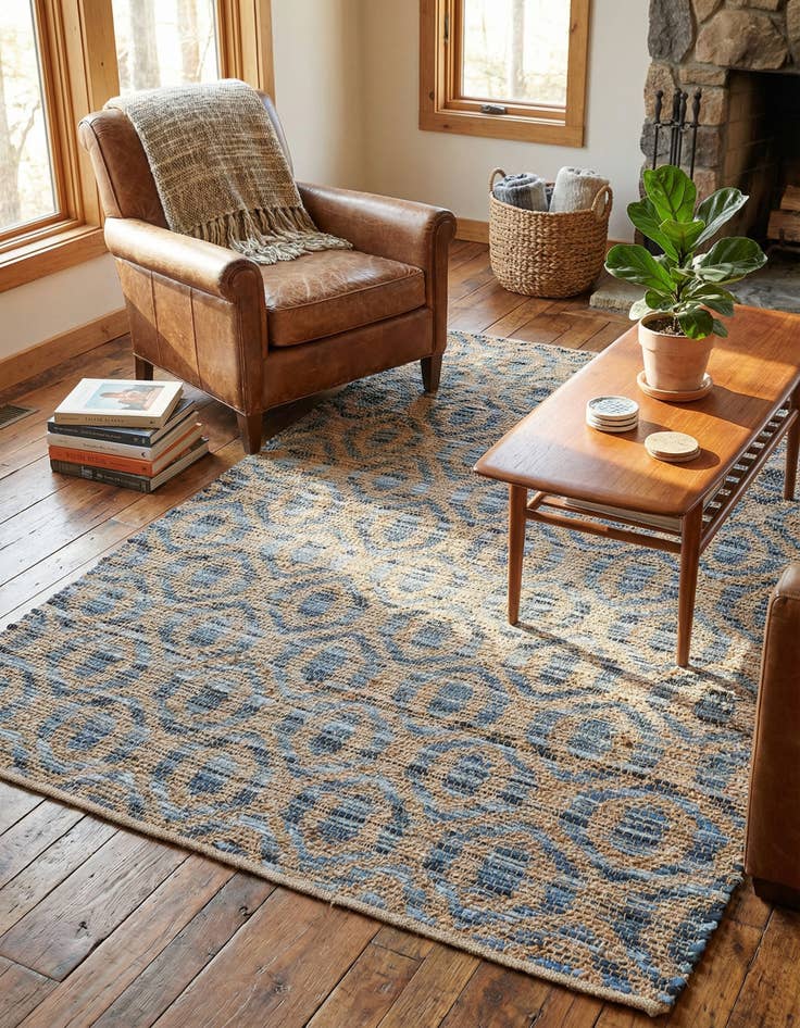 Detail image of 5' 1 x 8' Hand Woven Chindi Jute Rug