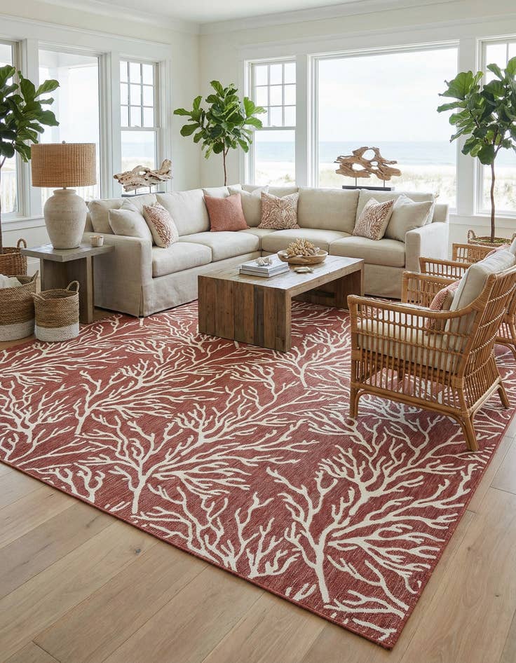 Detail image of 13' x 13'  Washable Coastal Indoor / Outdoor Square Rug