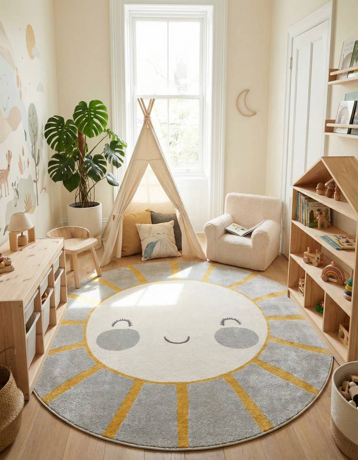 Detail image of 7' 10 x 7' 10 Sun Whimsy Kids Round Rug