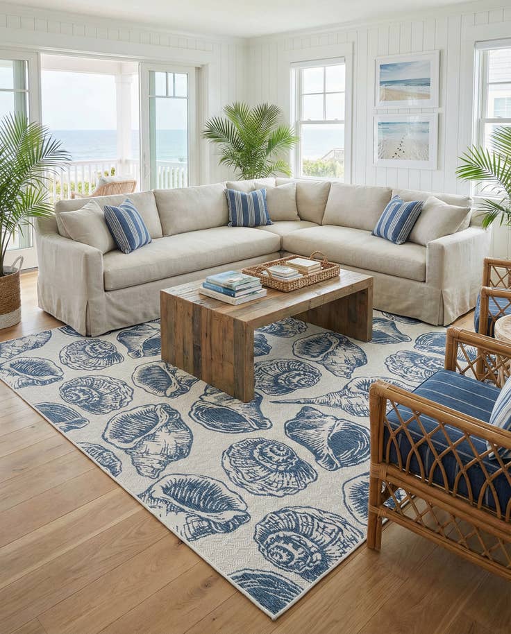 Detail image of 12' x 12' Easy-Clean Coastal Indoor / Outdoor Square Rug