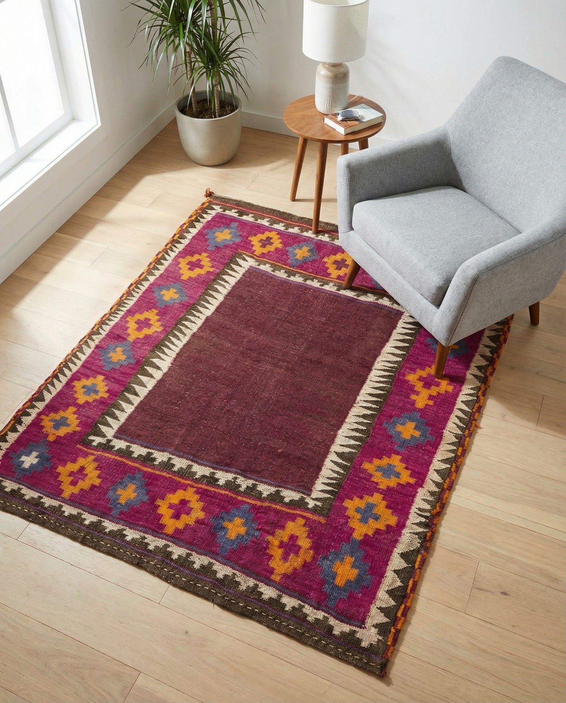 110cm x 140cm Hand Woven Kilim Fars Wool Square Rug