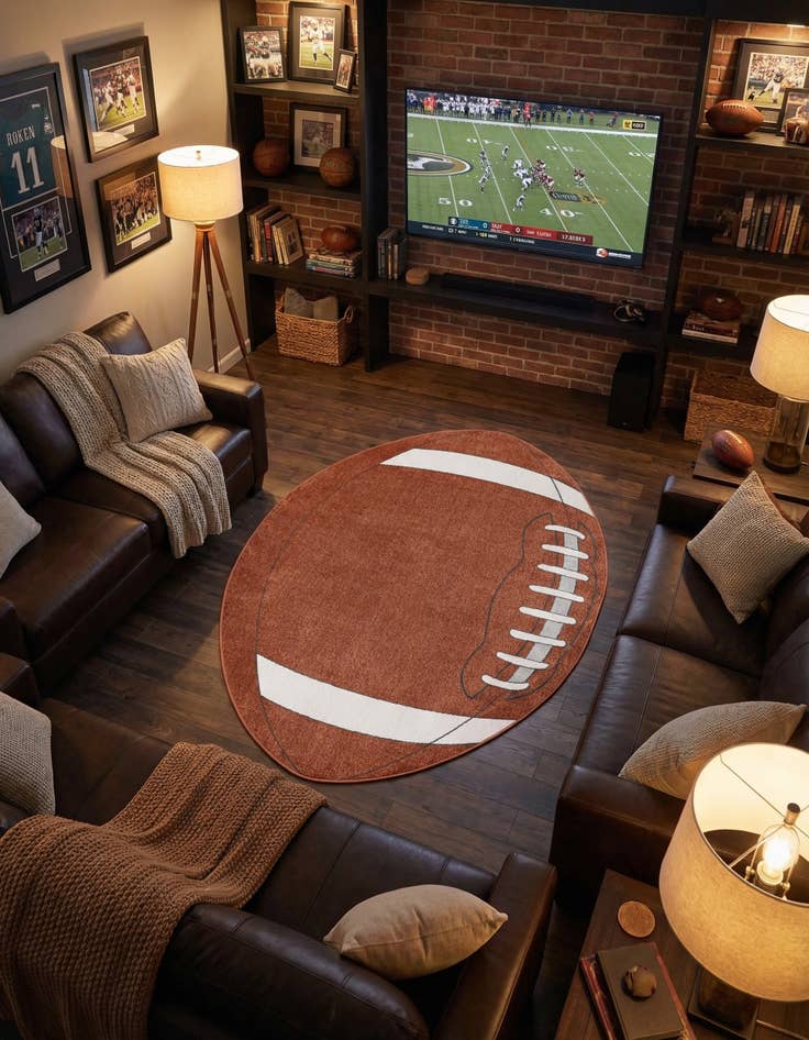 Detail image of 5' 3 x 7' Sports Washable Oval Rug