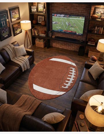5' 3 x 7' Sports Washable Oval Rug