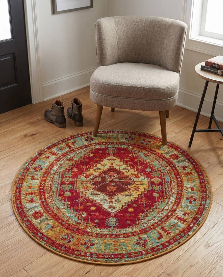 Detail image of 3' x 3' Easy-Clean Traditional Indoor / Outdoor Round Rug