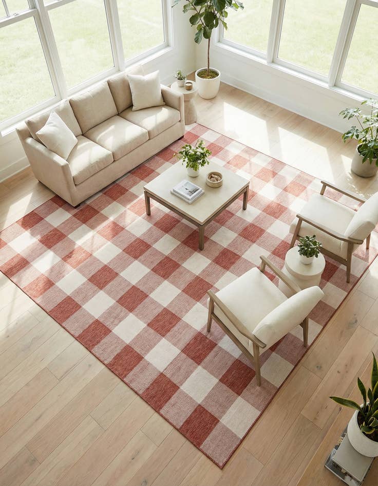 Detail image of 10' x 10'  Washable Checkered Indoor / Outdoor Square Rug