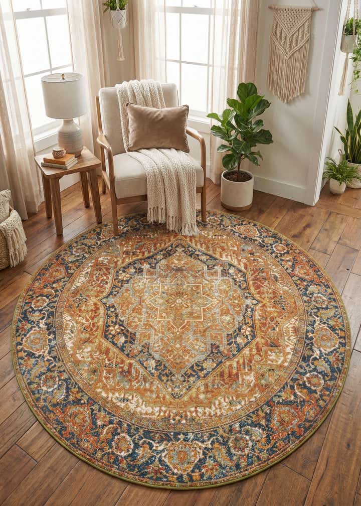 7' 10 x 7' 10 Easy-Clean Traditional Indoor / Outdoor Round Rug