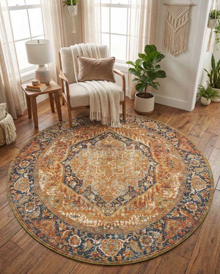 7' 10 x 7' 10 Easy-Clean Traditional Indoor / Outdoor Round Rug
