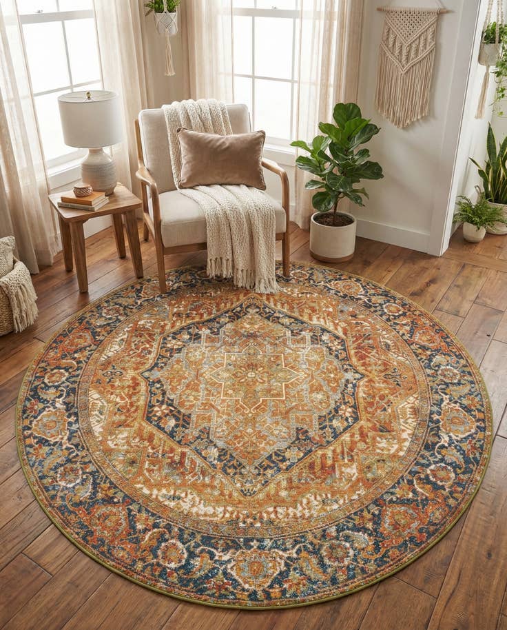 Detail image of 7' 10 x 7' 10 Easy-Clean Traditional Indoor / Outdoor Round Rug