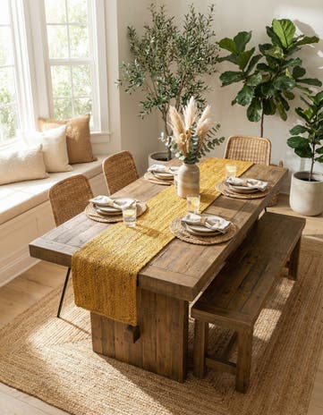 Yellow Handmade Braided Jute Table Runner Rug