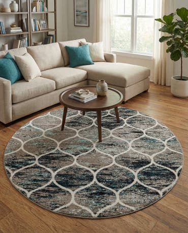  7' x 7' Lattice Frieze Round Rug