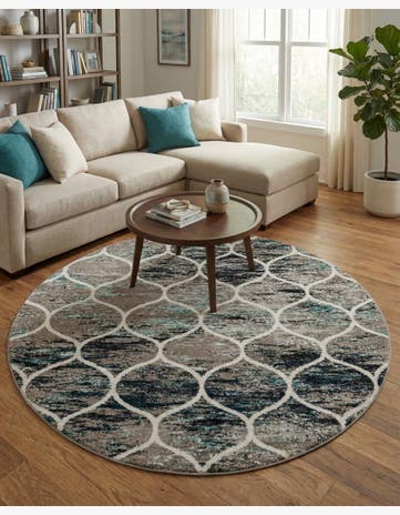7' x 7' Trellis Frieze Round Rug