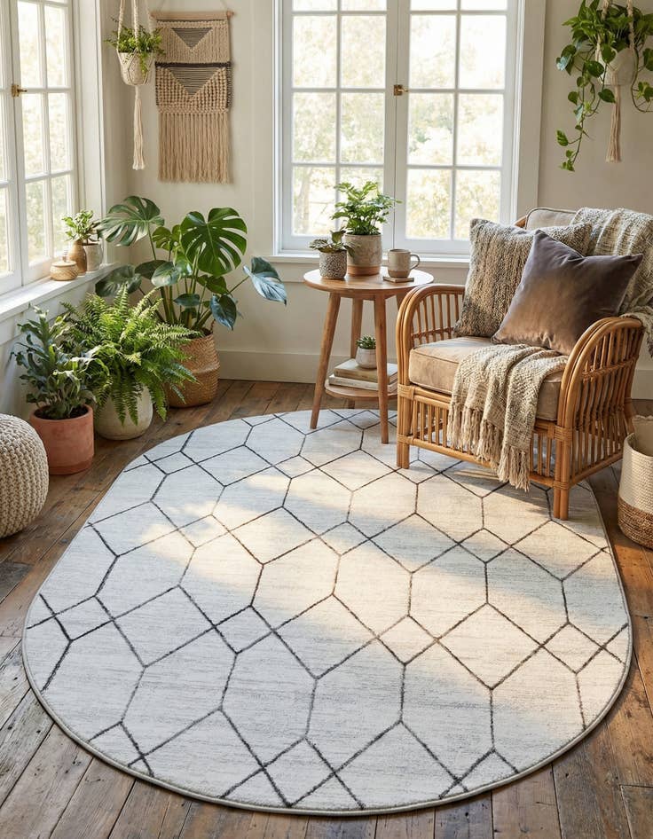 Detail image of  5' 3 x 8' Lattice Trellis Oval Rug