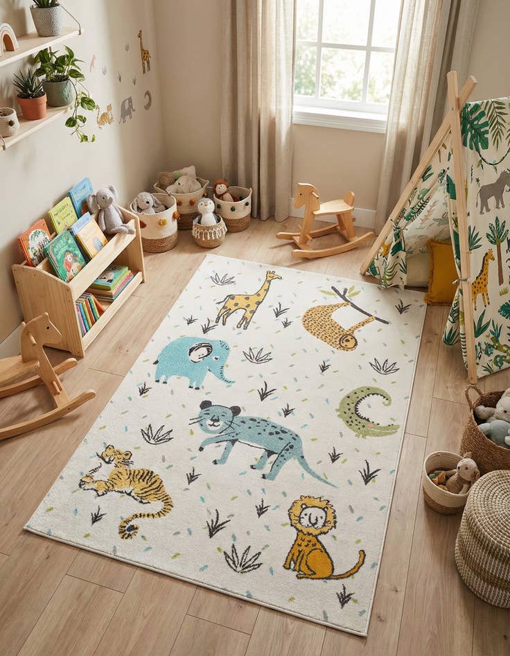 Detail image of 5' 3 x 8' Animals Whimsy Kids Rug