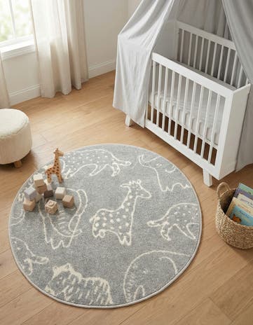 3' 3 x 3' 3 Animals Whimsy Kids Round Rug