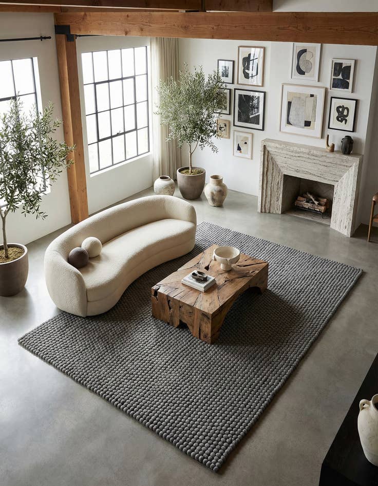 Detail image of 7' 1 x 10' Felt Ball Wool Rug