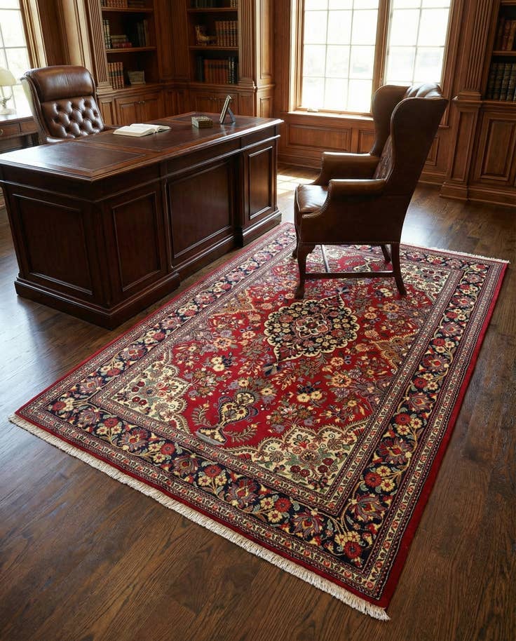 Detail image of 4' 9 x 7' Hand Knotted Qom Persian Rug