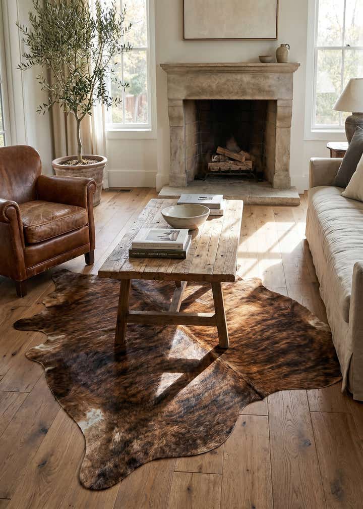 5' 3 x 6' 2 Cowhide Leather Rug