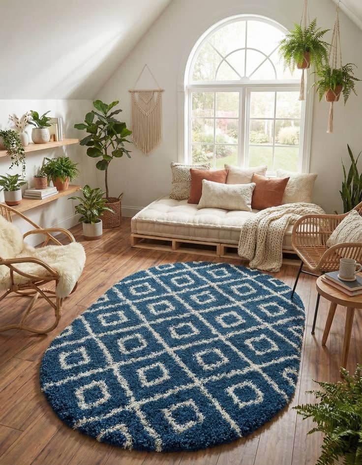 Detail image of 5' 3 x 8' Trellis Shag Oval Rug