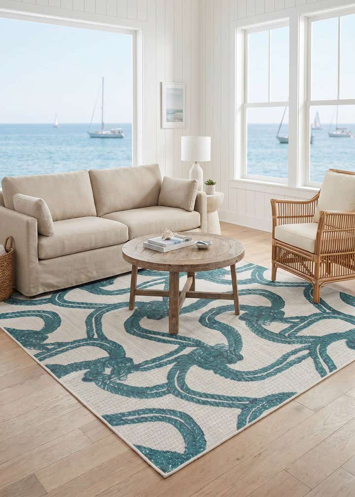7' 10 x 7' 10 Easy-Clean Coastal Indoor / Outdoor Square Rug