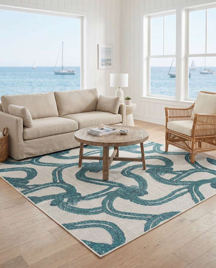 7' 10 x 7' 10 Easy-Clean Coastal Indoor / Outdoor Square Rug
