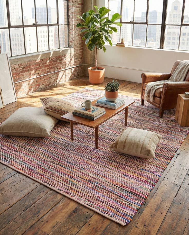 Detailansicht von 305cm x 305cm Handgewebt Chindi Cotton Quadrat Teppich