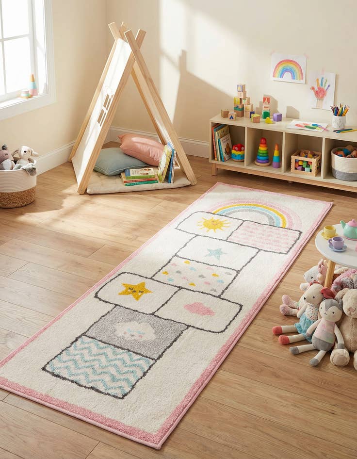 Detail image of 2' 2 x 6' Hopscotch Whimsy Kids Runner Rug
