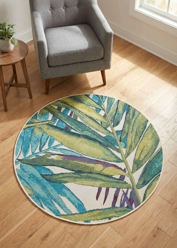 3' x 3' Easy-Clean Botanical Indoor / Outdoor Round Rug