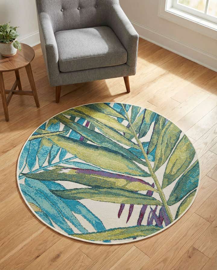 3' x 3' Easy-Clean Botanical Indoor / Outdoor Round Rug