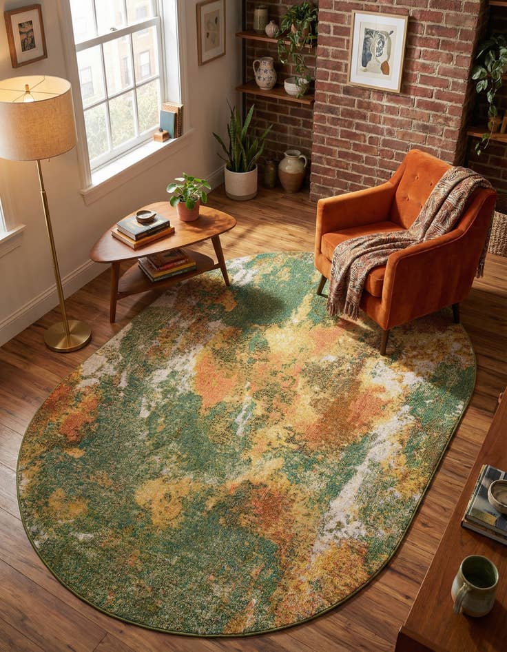 Detail image of 6' 1 x 9'  Washable Haerfest Oval Rug