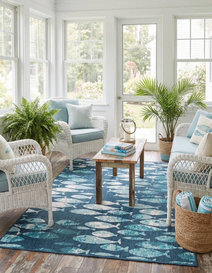 Detail image of 4' x 6' Washable Coastal Indoor / Outdoor Rug