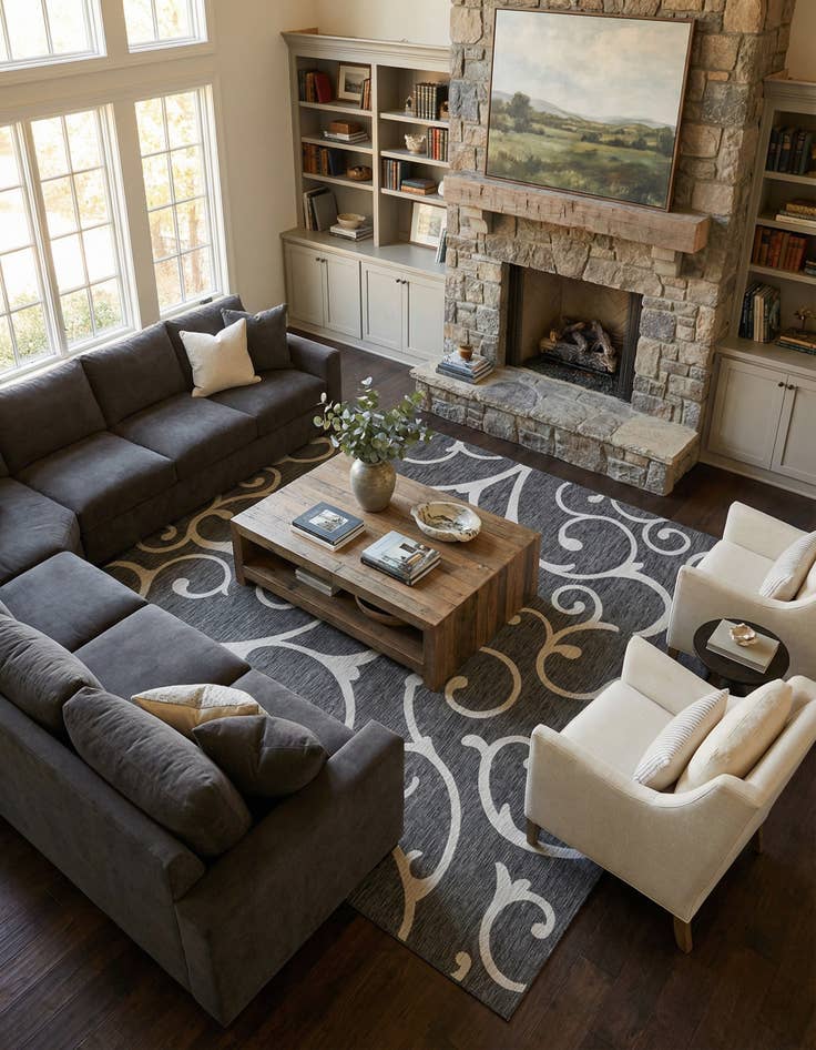 Detail image of 13' x 13'  Washable Botanical Indoor / Outdoor Square Rug