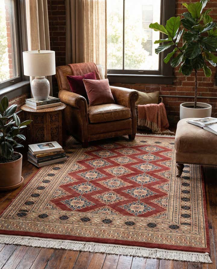 4' 3 x 6' 1 Hand Knotted Bokhara Oriental Wool Rug