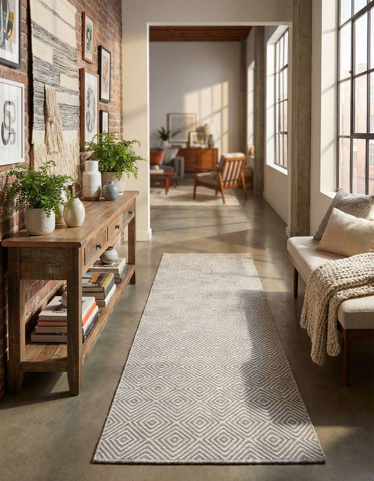 Detail image of 2' x 6' 1  Hand Woven Geo Trellis Flatweave Runner Rug