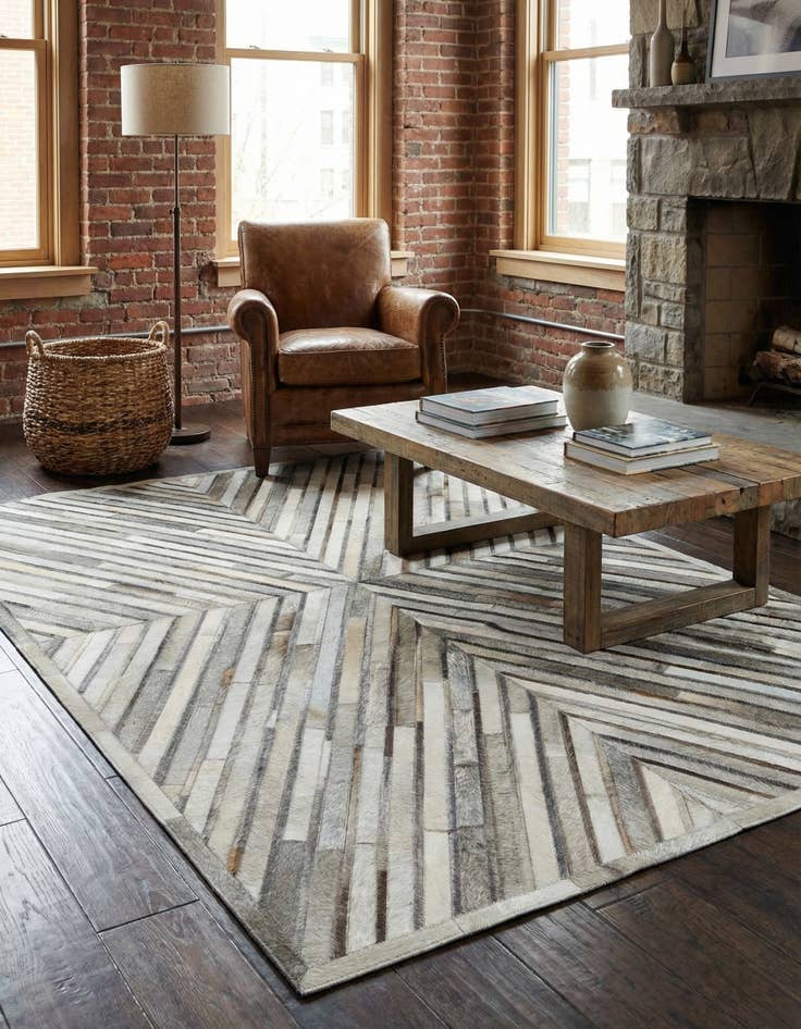 Detail image of 5' 3 x 8' Cowhide Leather Rug