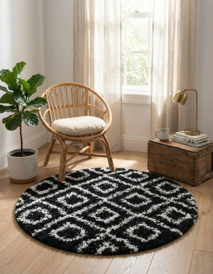 Detail image of 3' 3 x 3' 3 Lattice Shag Round Rug