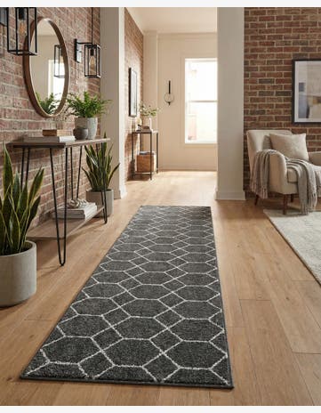 Dark Gray Lattice Frieze Runner Rug